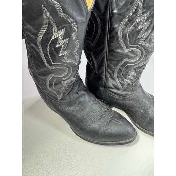 Tony Lama Men's Black Cowboy Boots Style, 9.5 EE - Picture 3 of 9